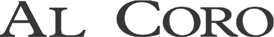 Schwarze Buchstaben "AL CORO" in eleganter, fetter Schrift auf weißem Hintergrund.