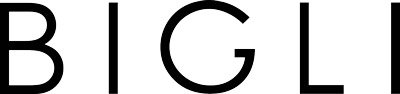 Schwarzer Text „BIGLI“ auf weißem Hintergrund, minimalistische Schrift.