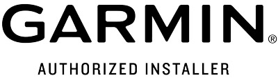 Garmin-Logo mit Text "Authorized Installer" in schwarzer Schrift auf weißem Hintergrund.