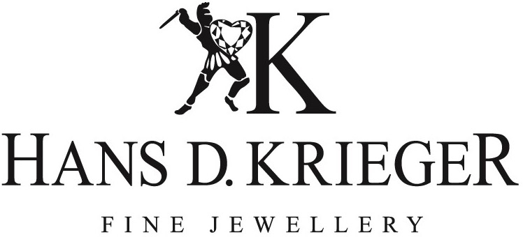 Hans D. Krieger Logo mit Ritter, Schwert und einem Diamanten, schwarze Schrift auf weißem Hintergrund.