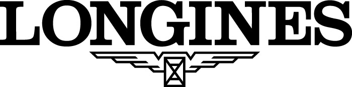 LONGINES-Logo mit schwarzem Text und Flügelmotiv darunter.
