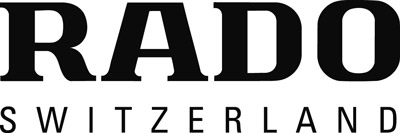 RADO-Logo in schwarz, stilvolle, große Buchstaben, darunter "SWITZERLAND" in kleineren Lettern.